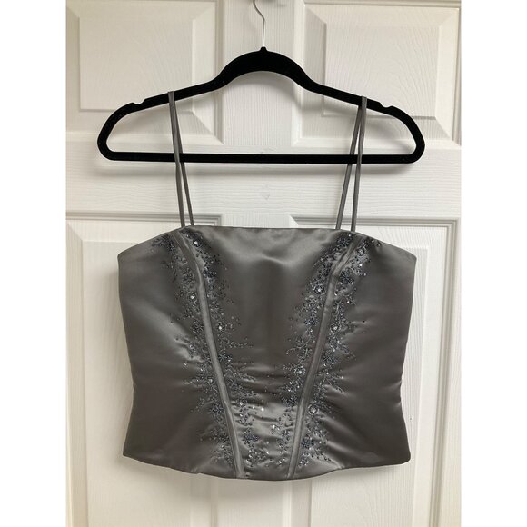 New Image Two-Piece Gray Corset Sweep Train Silk Womens Sz 10 Formal Dress Prom - Picture 3 of 16